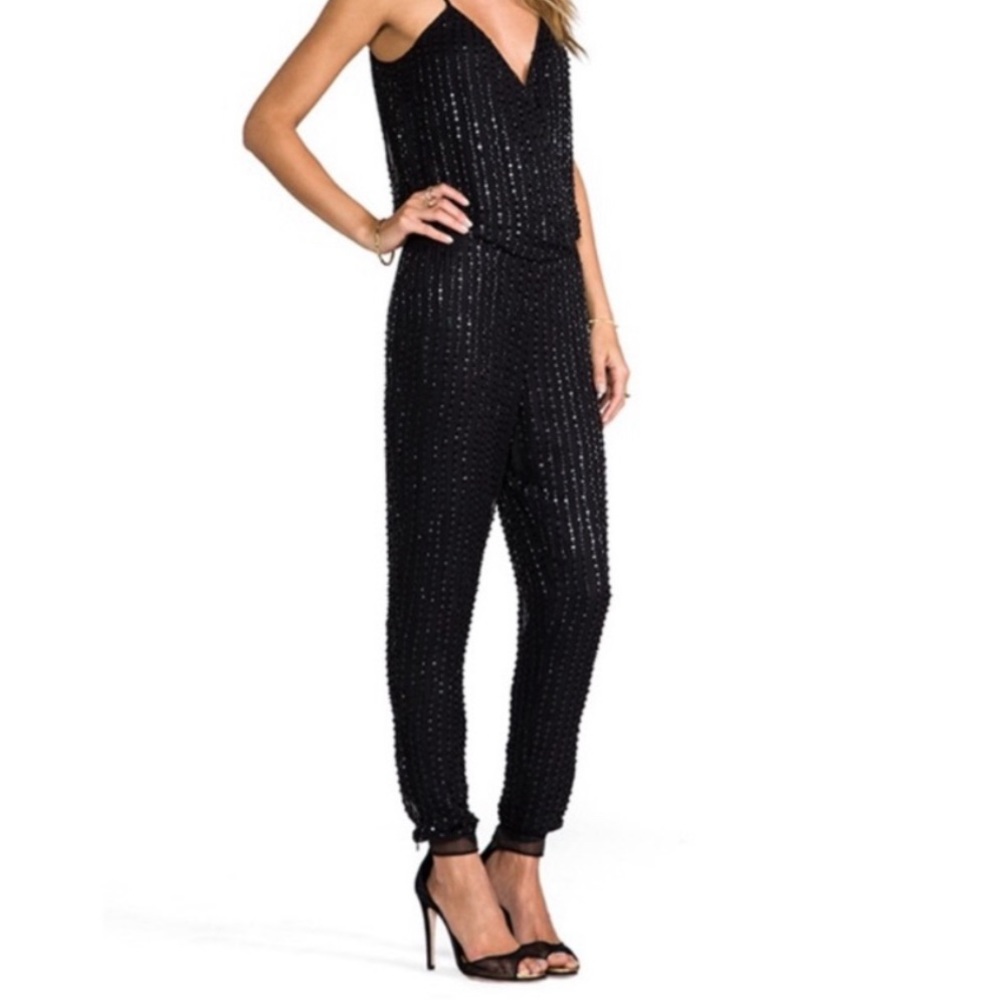 Parker Black Sequined Jumpsuit, Size M
